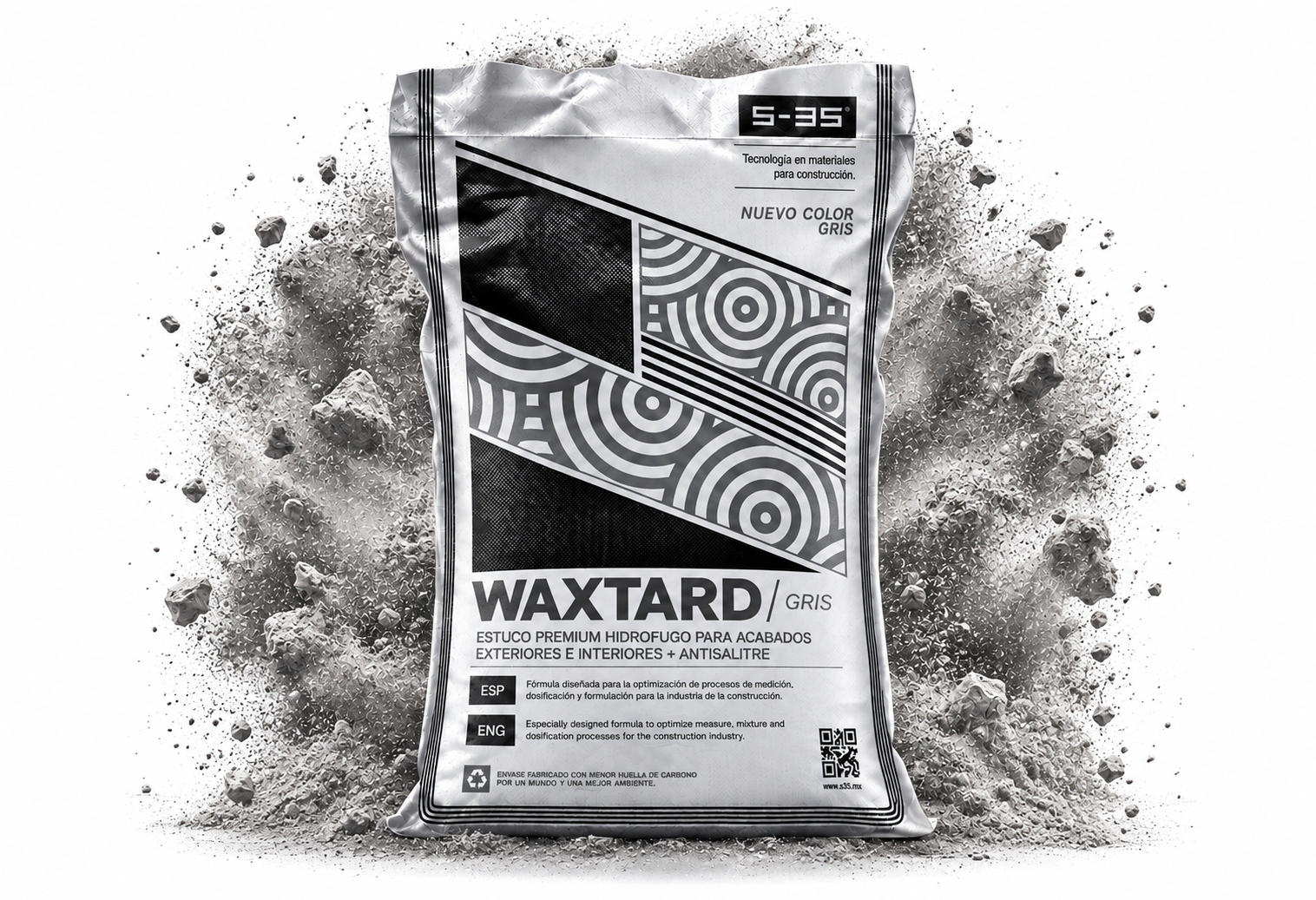 Saco de Waxtard Gris, con el polvo de la fórmula en suspensión